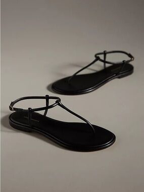 Anthropologie Black T-Strap Minimalist Sandals